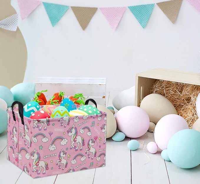 TIBAOLOVER Rectangular Unicorn Basket Kids Basket Pink Baby Storage Basket Cute Kids Toy Storage Bin Organizer Shelf Book Basket Unicorn Room Decor(Pink Unicorn)