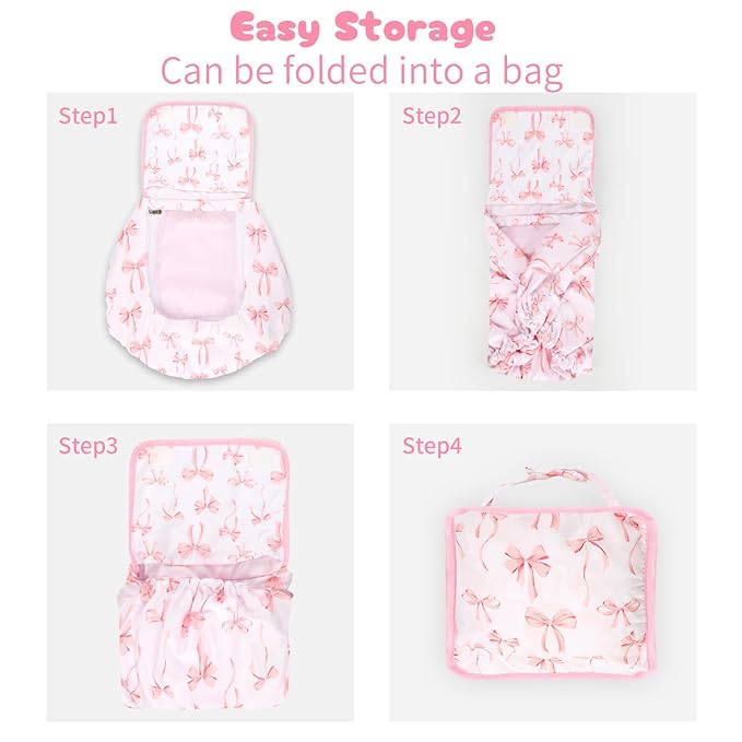Baby Car Seat Cover, Windproof Carseat Cover for Infant Girls, Infant Warm Carseat Canopy with Double Layer Fabric for Winter, Compatible with Most Baby Car Seat, Bow