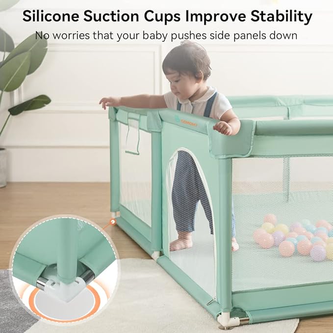 COMOMY Playpens for Babies and Toddlers, 79"x71" Baby Playard Extra Large, Safe and Non-Slip Baby Fence, Full Mesh Design, Indoor & Outdoor Kids Activity Center, Play Pens (Dark Green)