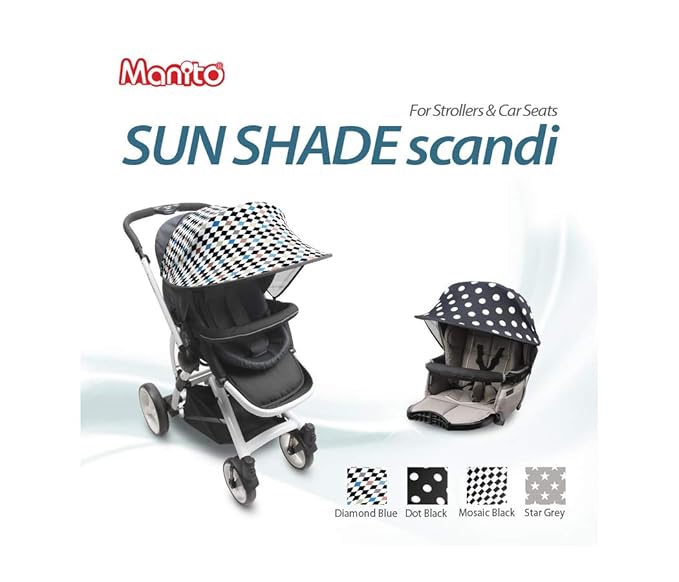 Manito Sun Shade for Strollers and Car Seats - Scandi (Diamond Blue) UPF 50+