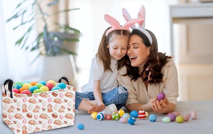 Essme Rectangular Easter Basket,Eggs Baskets for Kids with Handles for Decor,Shelf Basket,Gift Bins.（Easter Basket）