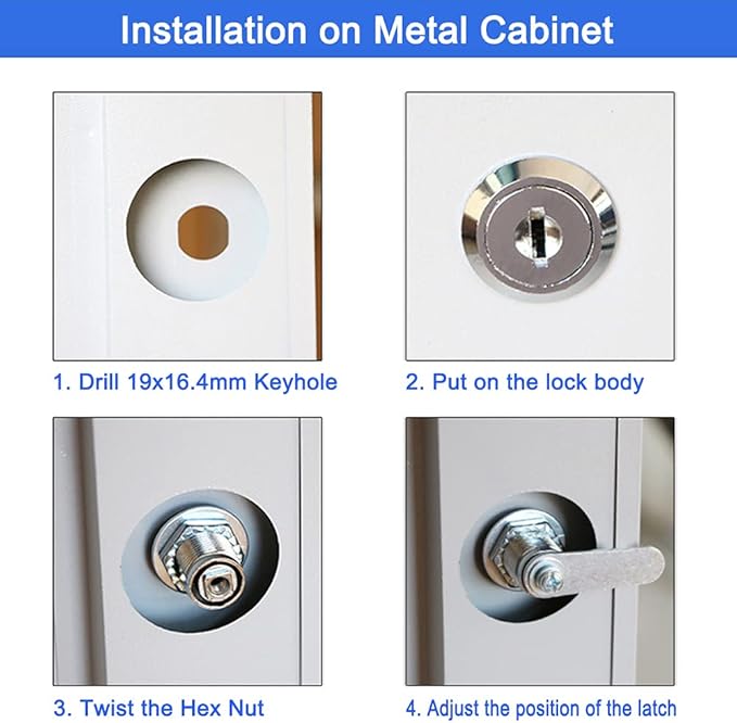 Cabinet Cam Lock, 5/8 Inch Keyed Alike Cam Locks Secure File Drawer Door Mailbox Tool Box Dresser RV Cylinder Replacement Lock Hardware, Fits on 1/2" Max Panel Thickness (4 Pack) Chrome Finish