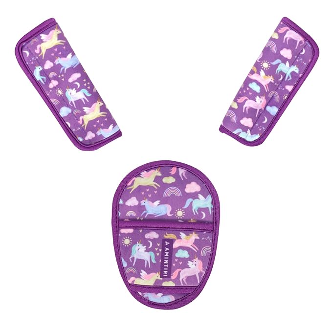 Car Seat Straps Pads for Kids, Ultra Soft Plush Car Seat Strap Covers for Kids, Infant Carseat Shoulder Pad, Hip Support for Car Seats, Pushchair, Baby Stroller. (Unicorn World)