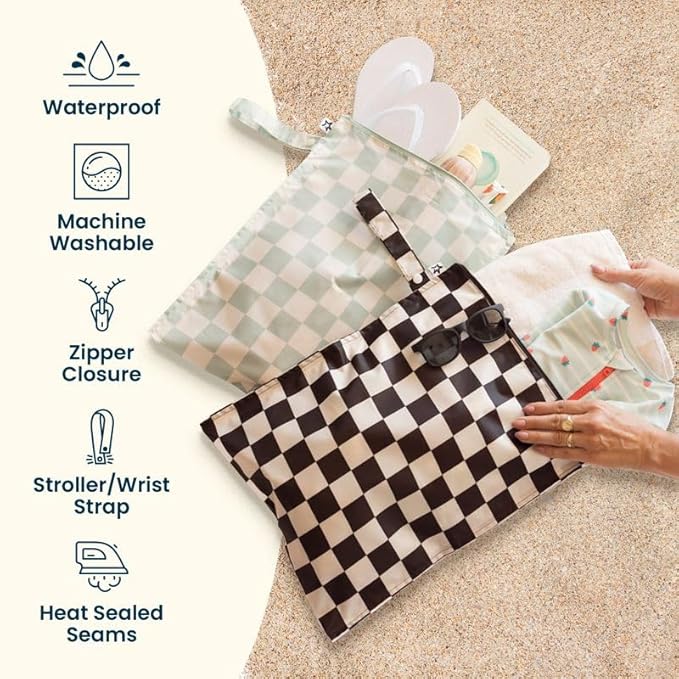 Tiny Twinkle Mess Proof Wet Bags | 2-Pack Reusable Waterproof Wet Bags for Swimsuits | Baby Clothes | Travel & Diaper Bag (Rose, Burgundy)