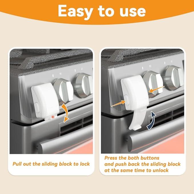 EUDEMON 1 Pack Oven Front Lock,Childproof Oven Door Lock, Easy to Install & Use Durable and Heat-Resistant Material no Tools Need or Drill(White)