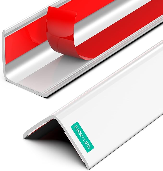 Wall Corner Protector, Walls Edge Protector，Self-Adhesive Wall Corner Guards, PVC Double Side Edge Protector, Furniture Stairs Guard (White Self-Adhesive, 2pcs x 35.4" L x 1.97" W)