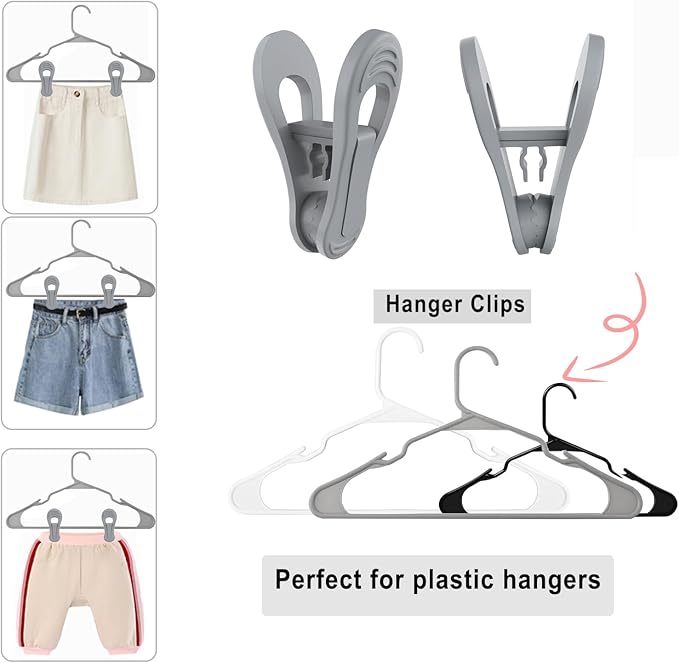 TOFIIGREM Grey Hanger Clips 50 PCS, Multi-Purpose Plastic Clips Perfect for Velvet Hanger Plastic Hangers