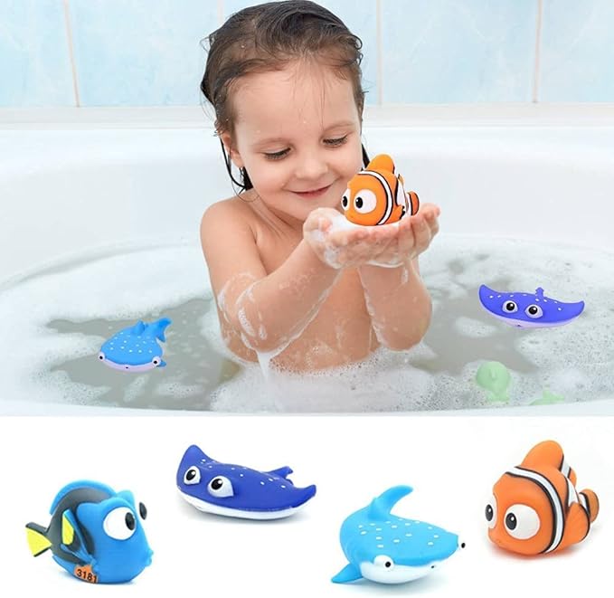 Kid Shower Toy Baby Bath Squirt Toys,Shark Bathtub Water Toys,4pcs Toddlers Infant Swimming Pool Toys,for Birthday Gifts Summer Beach,Pool Activity