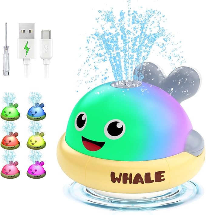 Light up Baby Bath Toys: Grey Whale Bath Toy Sprinkler,Rechargeable Bath Toys for Kids Ages 1-3,Outdoor Water Pool Toys for Toddlers 1 2 3,Fun Bathtub Birthday Gift for Boys & Girls,1 Yr Old Boy