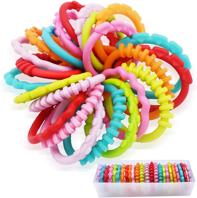 24 Pack Baby Rings Link Toys for Hanging Toy, Connecting Rings Toys for Infant Boy Girl, Early Learning Toys Car Seat and Stroller Travel Accessory Set with Storage Box