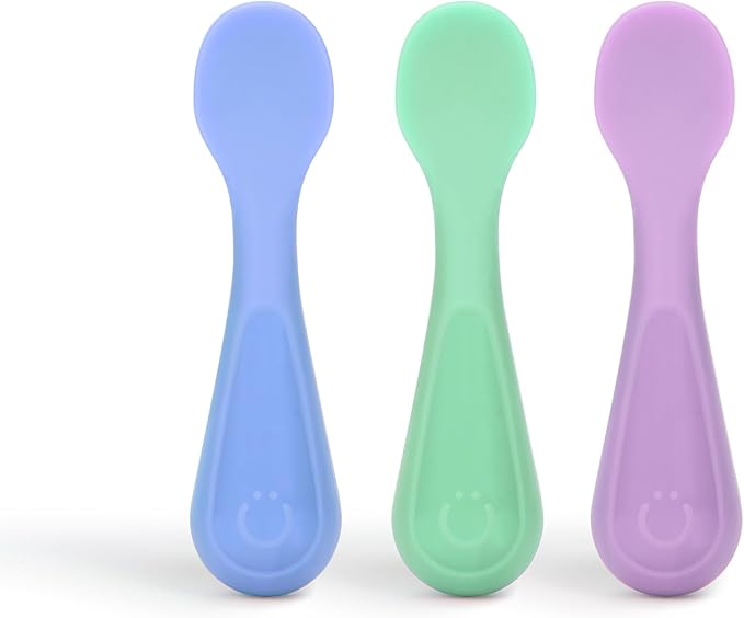 Ubbi Silicone Baby Training Spoons, 3-Pack Soft-Tip Self-Feeding Utensils for Baby-Led Weaning, Easy-Grip Toddler Spoons, BPA-Free, Dishwasher Safe