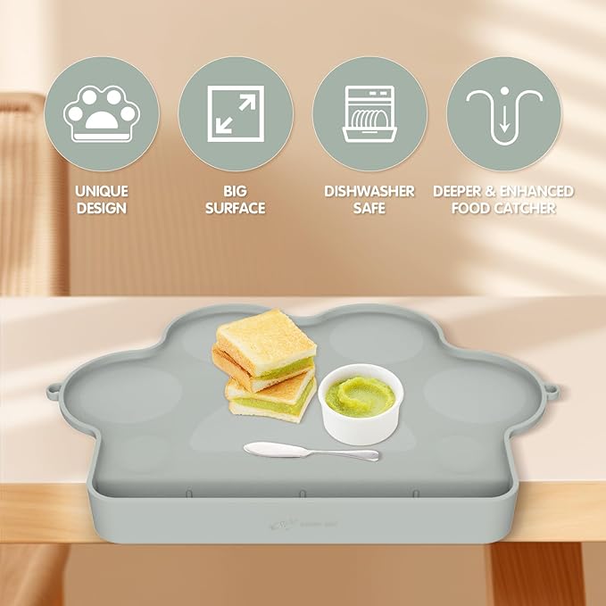 Baby Silicone Placemats for Toddler Kids, Durable Food Grade Silicone with Non-Slip Suction, Sticky Table Mats for Restaurants Home Travel