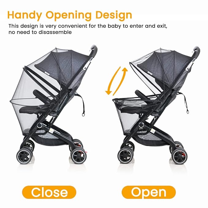 Orzbow Mosquito Net for Stroller | Universal Baby Bug Net for Strollers, Car Seats, Bassinets, Cradles, Mini Cribs, Breathable & Foldable Mosquito Cover with Travel Bag, Baby Summer Essentials, Black