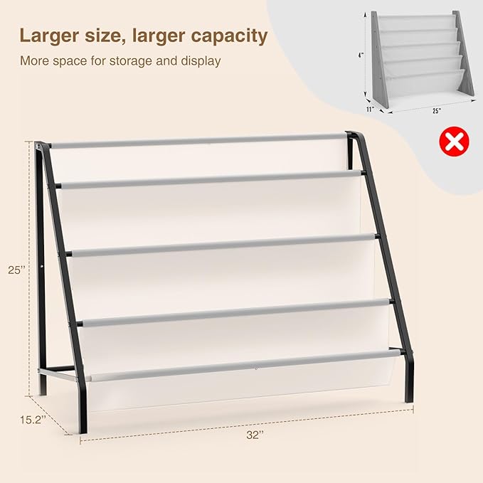 High-Transparent 4 Tier Kids Bookshelf, Sturdy Metal Large Size Book Rack Storage for Kids (Black)