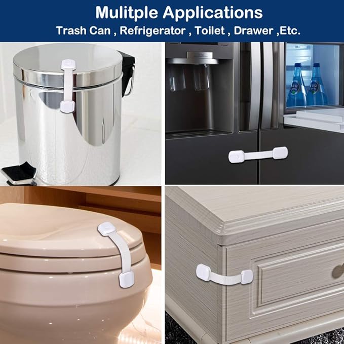 Socub 4 pack Child Safety Cabinets Strap Locks, Multi Use Latch with Strong Adhesive Pads, for Cabinets, Drawers, Oven, Toilet Seat, Fridge