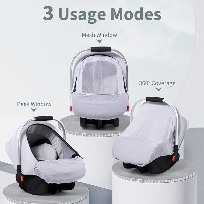 Car Seat Covers for Babies, Original Infant Car Seat Cover for Boys Girls, Kick-Proof Carseat Canopy with Adjustable Breathable Mesh Peep Window & Pocket, Universal Carrier Cover Newborn Shower Gift