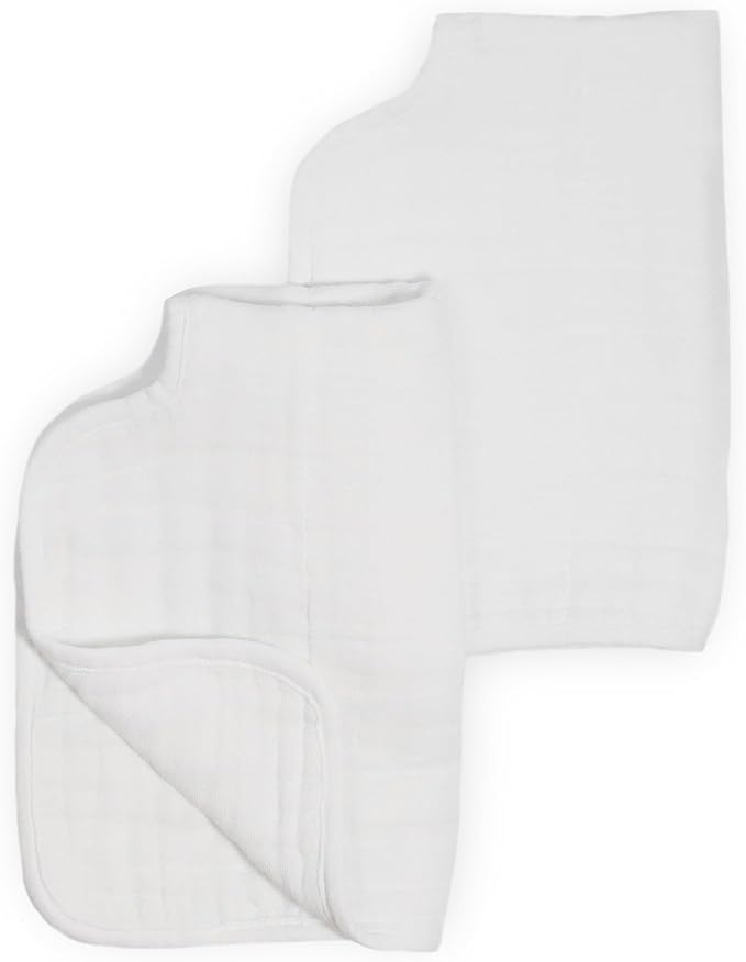 Little Unicorn 100% Natural Organic Cotton Burp Cloth 2 Pack | Ultra-Absorbent & Soft Muslin Fabric | Larger Size & Ergonomic Design (White + White)