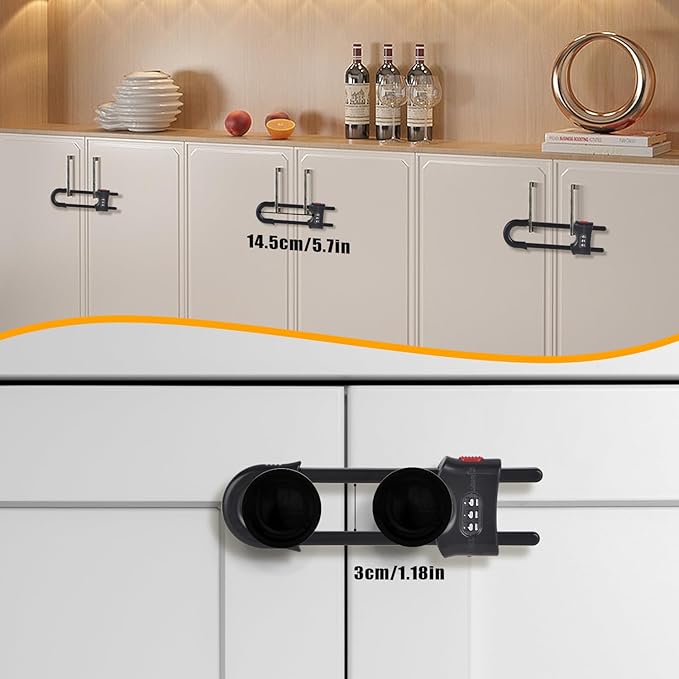 4 Packs Sliding Cabinet Locks, Baby Proofing U-shaped Child Safety Latches Adjustable White Locks For Handles Knobs Drawers - Black