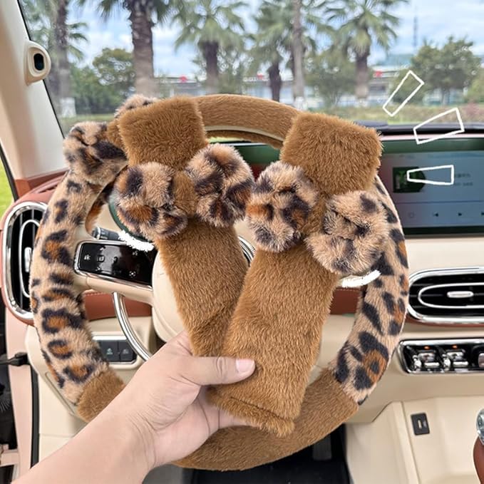 2 Pack Seat Belt Cover Pad, Cute Plush Leopard Print Seatbelt Covers Seatbelt Shoulder for More Comfortable Driving, Plush Fluffy Soft Seat Belt Cover, Car Interior Accessories