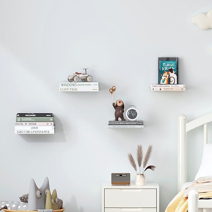 STORAGE MANIAC Floating Book Shelves for Wall Mounted Invisible Floating Bookshelves Heavy-Duty Steel Hidden Bookshelf Hanging Bookshelves for Bedroom Living Room Office, Black 4-Pack
