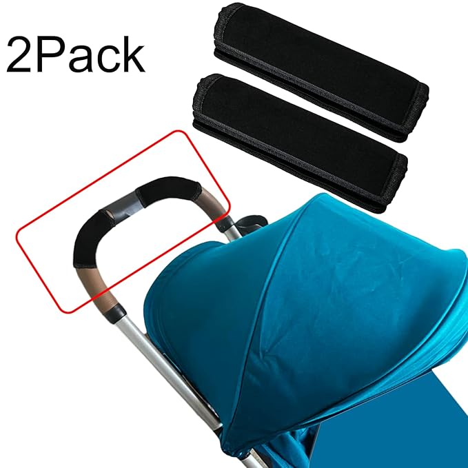 2 Pack 6.3 ×5.51in Armrest Handle Cover, Universal Pushchair Protector Handlebar Sleeve Bumper Dust Proof Handle Accessories Removable Fabric Pushchair Case Grip Bar Replacement Arm Covers(Black)