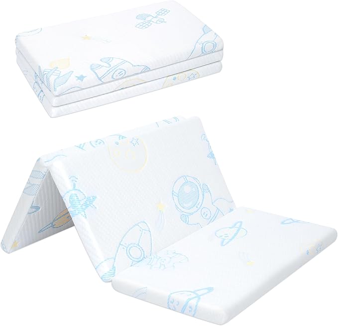 Pack and Play Mattress Pad, Trifold Portable Crib Pack N Play Mattresses, 38" x 26" x 1.5" Jacquard Playpen Mattress for Travel Soft Breathable Play Yard Mattress with Washable Cover