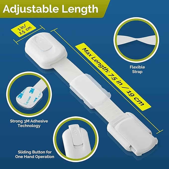10 Pack Multi-Use Baby Locks, Safety Cabinet Child Proofing, Quick and Easy 3M Adhesive for Cabinets, Drawers, Fridges Toilet Seats and More (White)