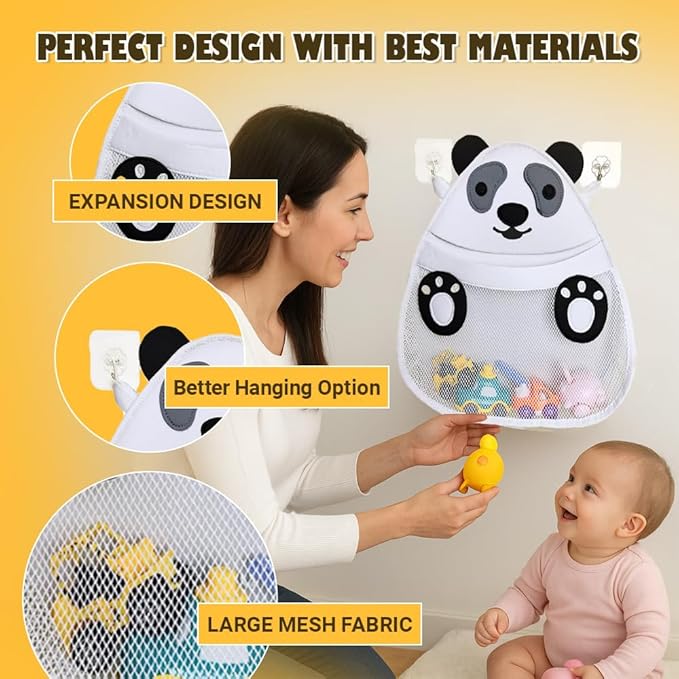 Baby Bath Toy Organizer, Reusable Large Capacity Quick-Dry Mesh Storage Bag with Suction Cups for Kids Bathroom Shower Toy Storage