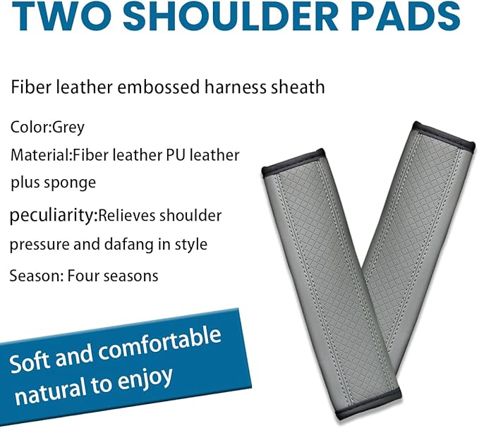 Car Seat Belt Pads, 2 Pack Fiber Leather Seatbelt Shoulder Strap Covers, More Comfort Driving & Protect Your Neck, Universal Safety Strap Cover for Auto SUV Truck Airplane Backpack (Gray)