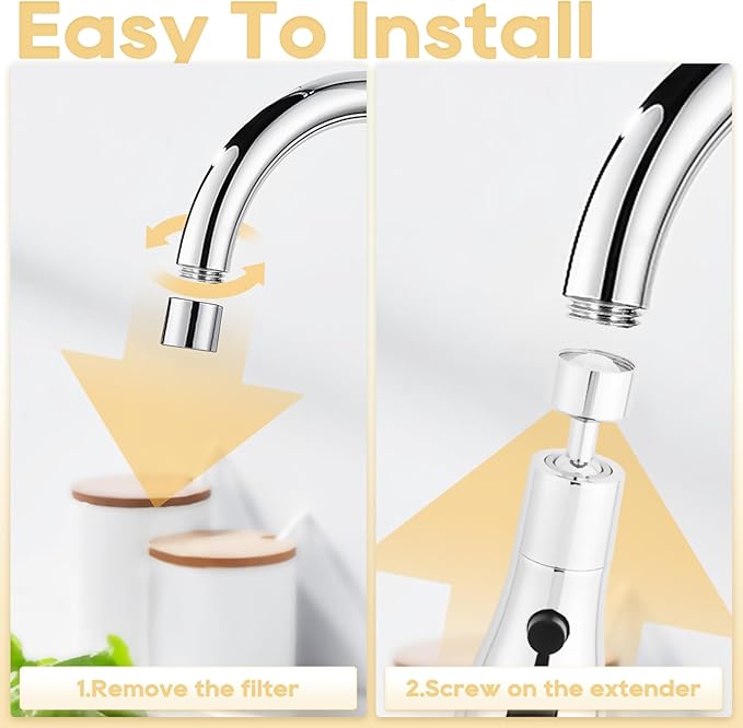 Longing Home 3 Function Sink Extender, Kitchen Faucet Sprayer Head & Swivel Spout Connector - Silver