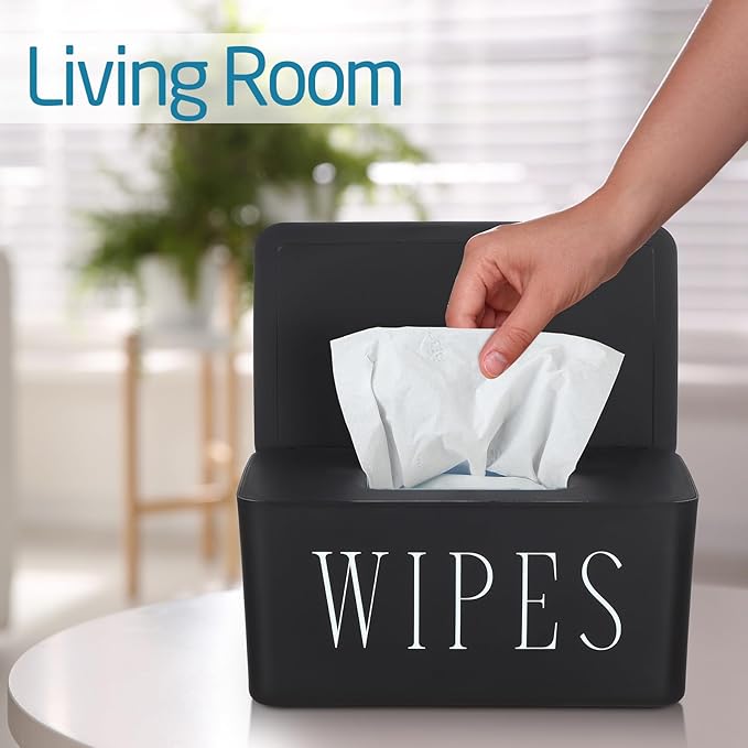Singhoow 3 Pack Baby Wipes Dispenser Holder Wipe Container for Bathroom with Lid Toilet Tissue Paper Storage Refillable Box for Home Office Cars(Large,Black)