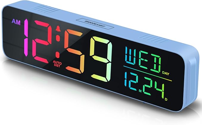 Peakeep Loud Digital Alarm Clock Large Display for Bedrooms with Date, Day of Week, Auto DST, Desk Clock Electric Plug in for Living Room, Battery Backup, USB Port, 5 Dimmers