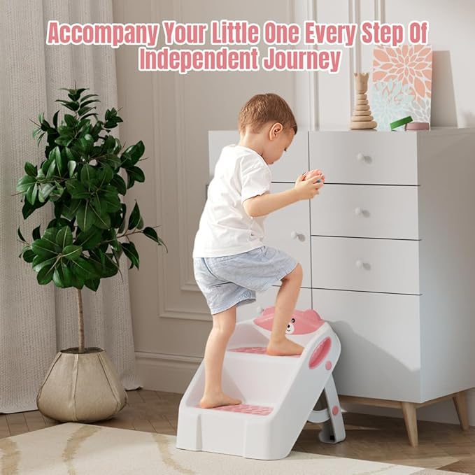 Step Stool for Toddlers, Toddler Step Stool for Bathroom Sink, Foldable Non-Slip Kids Stool with Handle, 2 Step Stools for Kids, Toddler Stool for Kitchen Bedroom Counter Sink
