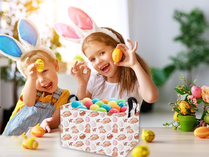 Essme Rectangular Easter Basket,Eggs Baskets for Kids with Handles for Decor,Shelf Basket,Gift Bins.（Easter Basket）