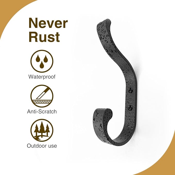bussdis Wall-Mount Coat Hooks, Heavy Duty 30LB Hooks for Hanging Coats, Bags, Backpacks, Keys, Hats – Black Metal Hooks for Wall,Door (6 Pack)