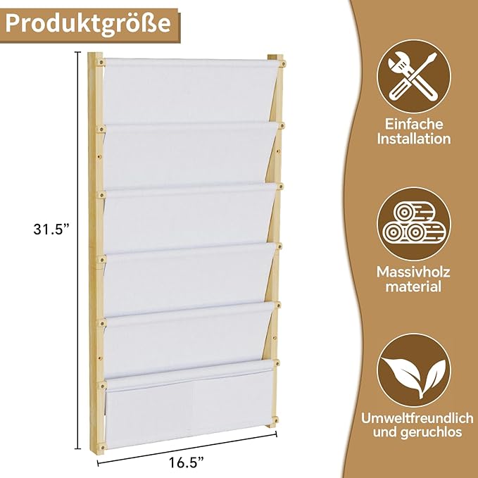 Wood 6-Tier Wall Mounted Kids Bookshelf – Floating Book Shelf For Kids Rooms,Nursery & Classroom, Hanging Bookcase Organizer For Books,Toddler Book Shelf, Montessori Bookshelf, Nursery Shelves (Small)
