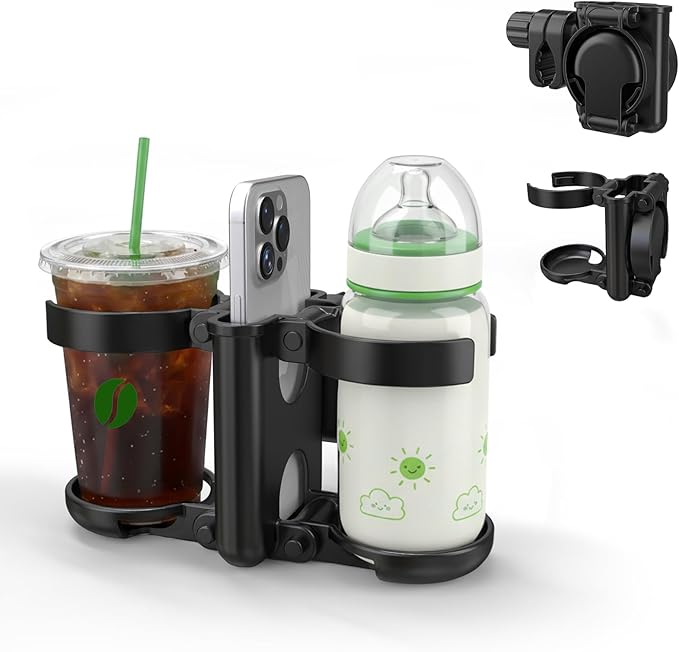 ZealSound Stroller Cup Holder, 3-in-1 Bottle Holder with Phone Holder for Wheelchair, Stroller, Bike, Walker, Scooter, Foldable Universal Drink Holder for Uppababy, Bugaboo, Nuna, Doona