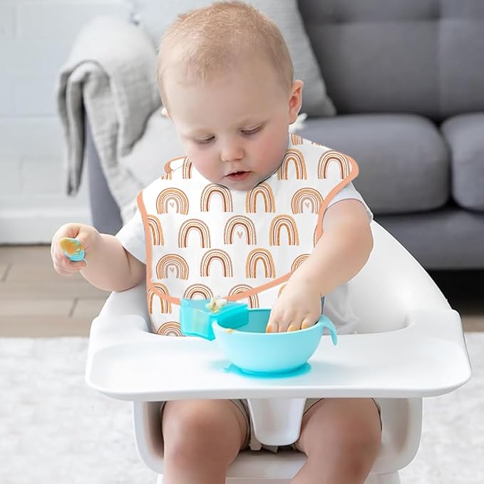 CoolaPeach 3-Pack Waterproof Baby Bibs for Eating - Lightweight Feeding Bibs, Mess Proof, Baby Essential Must Have for Eating