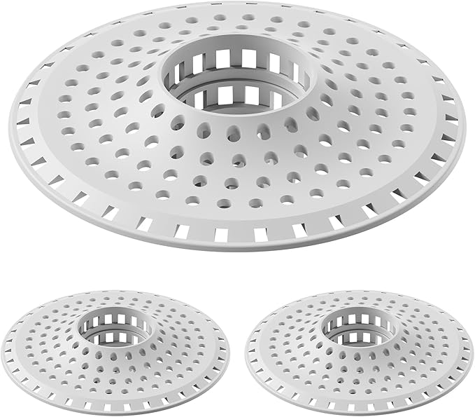 Aluvor Bathtub Drain Hair Catcher,Silicone Tub Hair Catcher Drain Protector,All-in-one Shower Hair Drain Catcher Strainer for 1.48'' to 1.76'' Regular Drains, 3PCS/Grayish-White