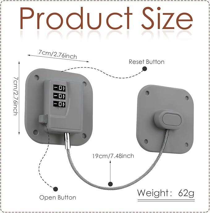 Refrigerator Lock, Combination Lock for Refrigerator Cabinets, Drawers, Heavy Duty Fridge Lock, Easy Install No Keys Needed (Gray-2Pack)