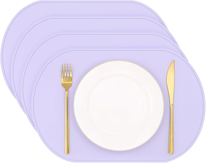 yuuzue Silicone Placemat Set of 4, Heat Resistant Placemats for Dinning Table, Reusable Portable Kids Baby Placemats, Waterproof Stain-Proof Toddler Food Mats, Easy to Clean Silicone Mat Oval Placemat