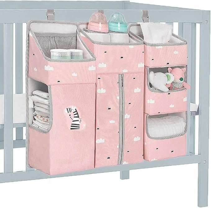 Hanging Diaper Caddy Organizer for Baby Crib - 3-in-1 Diaper Stacker for Changing Table Nursery Organization Storage Holder for Baby Essentials Attachment Portable Combining Clothing