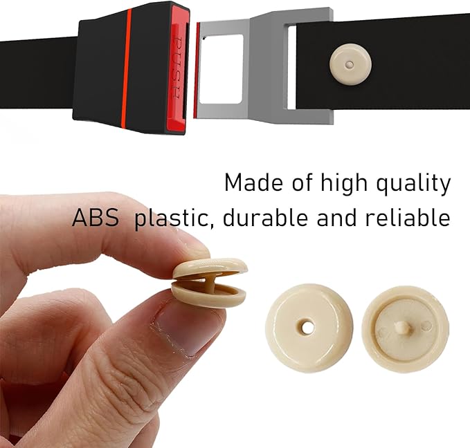 10 Sets Seat Belt Button Stop, Snap-On Plastic Seatbelt Stopper Clip Prevent Seat Belt Buckle from Sliding Down, No Welding Seat Belt Stop Kit, Universal Car Accessories (Beige)