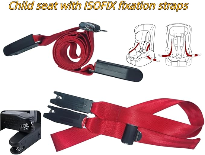 Strap Pads Compatible with 1 Pcs Universal ISOFIX Kids Seat Car Fixing Straps Covers with Latch Interface Accessory Cover Set (Red)