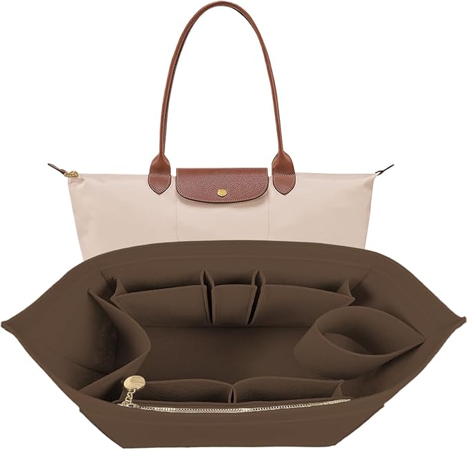 Lckaey Purse Organizer For Longchamp Large Purse For Long Champ Le Pliage Insert organizer1012-25Coffee-L