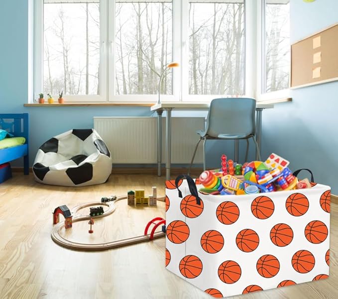 TIBAOLOVER Rectangular Kids Storage Basket Gift Basket Baby Storage Basket Cute Toy Storage Bin Organizer Shelf Book Basket Room Decor(Basketballs)