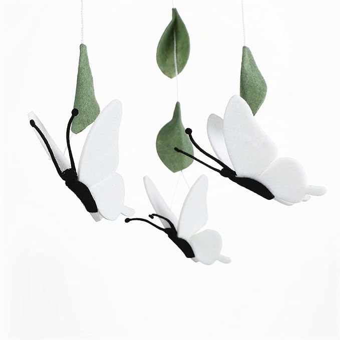 Baby Crib Mobile – Wooden Hanging Nursery Baby Mobile for Crib, Nursery Decor for Boys & Girls, Perfect Shower Gift (White Butterflies) Also Fits Bassinets, Sorrel + Fern