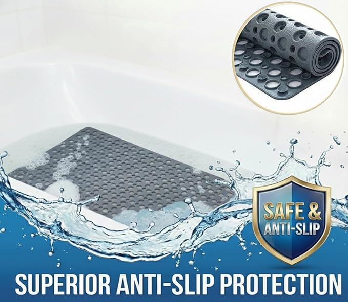 Nonslip Bathtub Mat Extra Soft TPE Bath Mat for Kids, Machine Washable Bathroom Shower Mat(Gray/ 30L x 17W Inch)