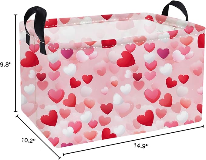 Essme Rectangular Valentine's Day Baskets Girls Storage Box,Pink Heart Storage Bins Organizer with Handles for Girls Room Decor,Gift Basket,Shelf Basket,(Romantic heart)