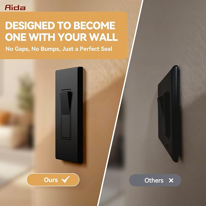 AIDA 1-Gang Screwless Decorative Wall Plates, Mid-Size Unbreakable Thermoplastic Faceplate Cover for Decorator Receptacle Outlet Switch, UL Listed (4 Pack, Matte Black)